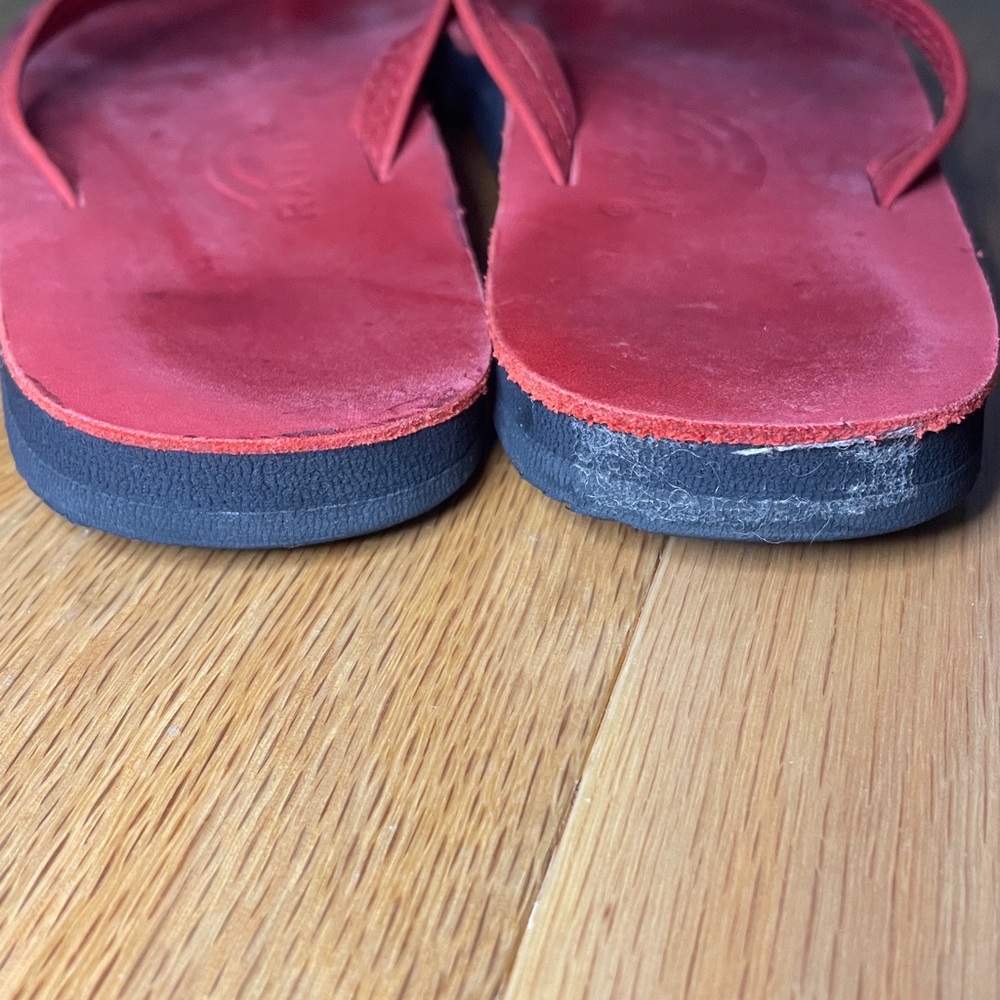 Vintage Rainbow Womens Single Layer Sandals in Red Leather Size M - Picture 9 of 10